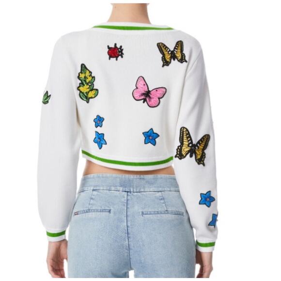 Alice + Olivia Arlen Cropped V Neck Cardigan Size Small - Picture 2 of 8